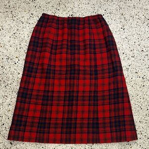 Pendleton red navy green plaid pure wool midi skirt 4